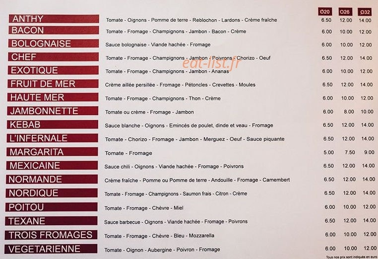 Pizzeria de l'Abbaye — carte page 1