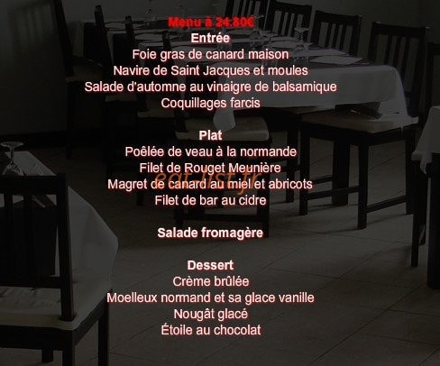 Carte et menu de La P'tite Fringale à Saint Pierre de Varengeville — Le menu à 24.80€