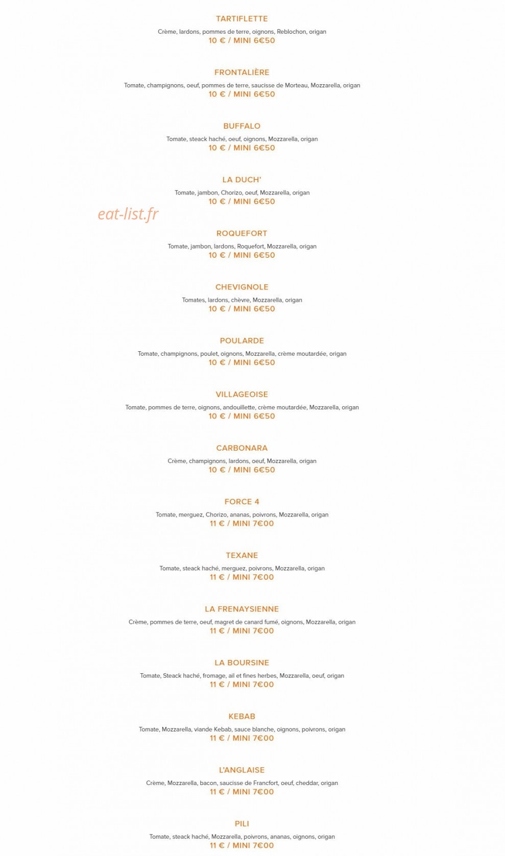 Pili Pizza — carte page 2