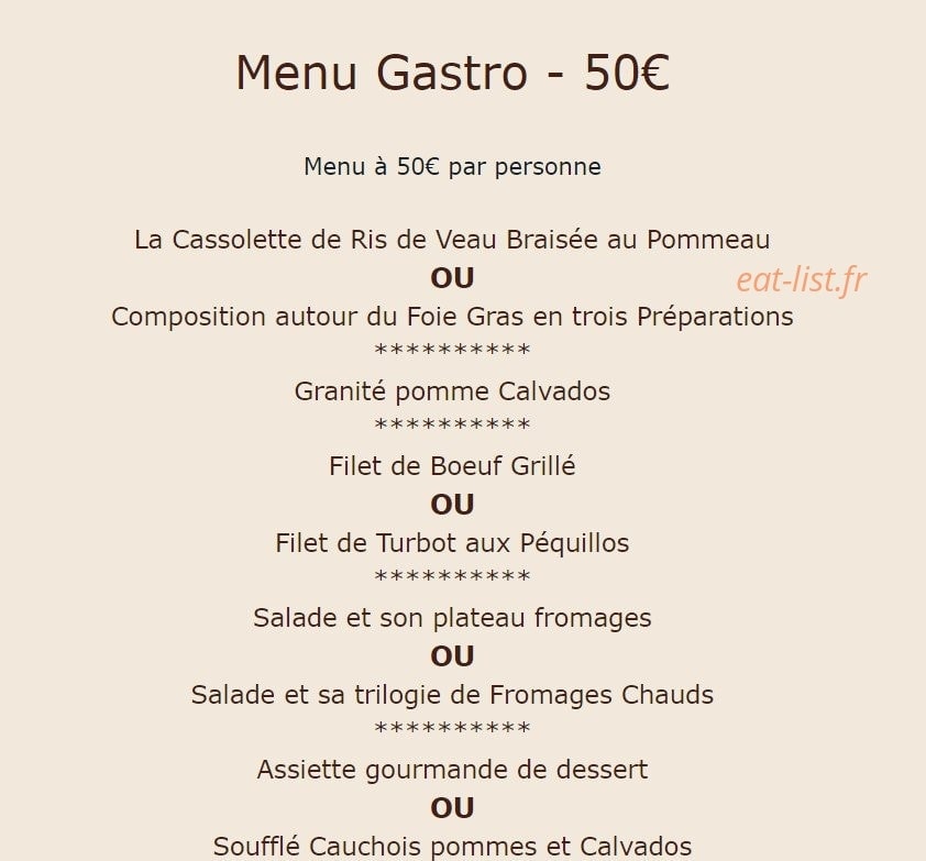 Carte et menu de le normandie à Rives-en-Seine  — menu gastro