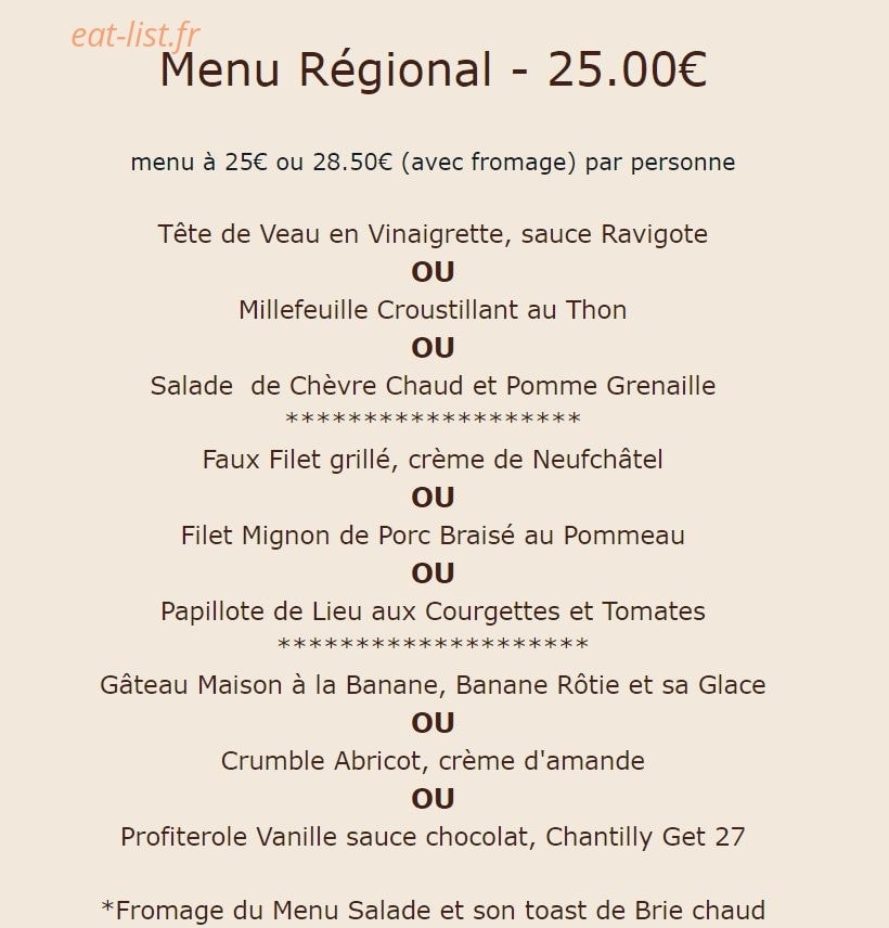 Carte et menu de le normandie à Rives-en-Seine  — Menu régional