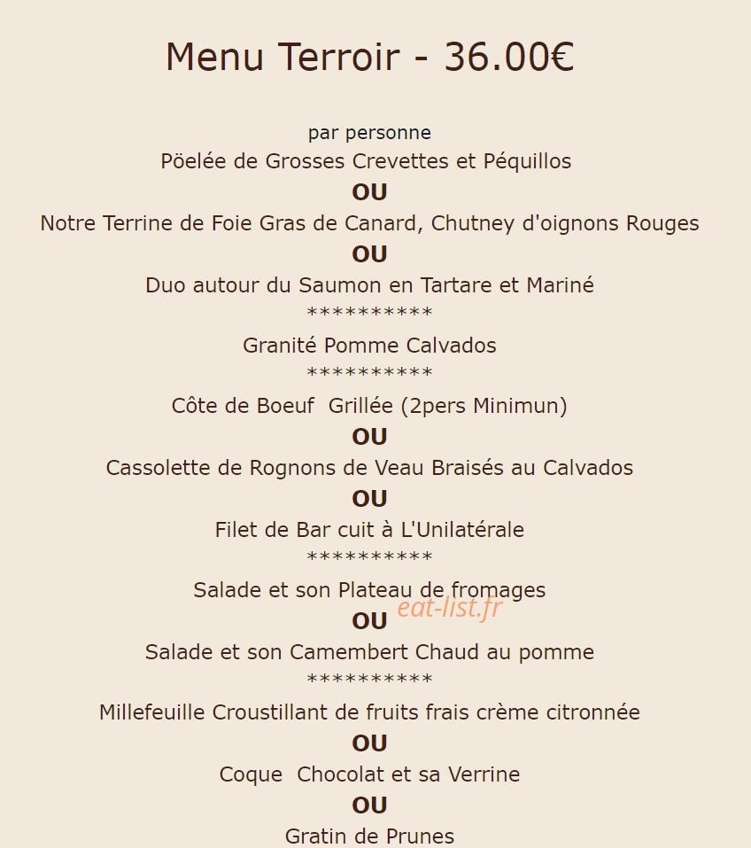 Carte et menu de le normandie à Rives-en-Seine  — Menu terroir