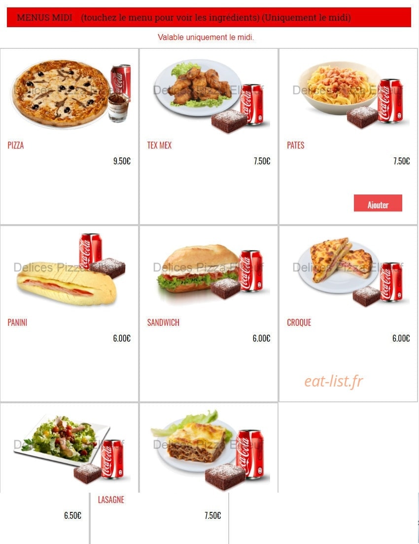 Delices Pizza — carte page 3