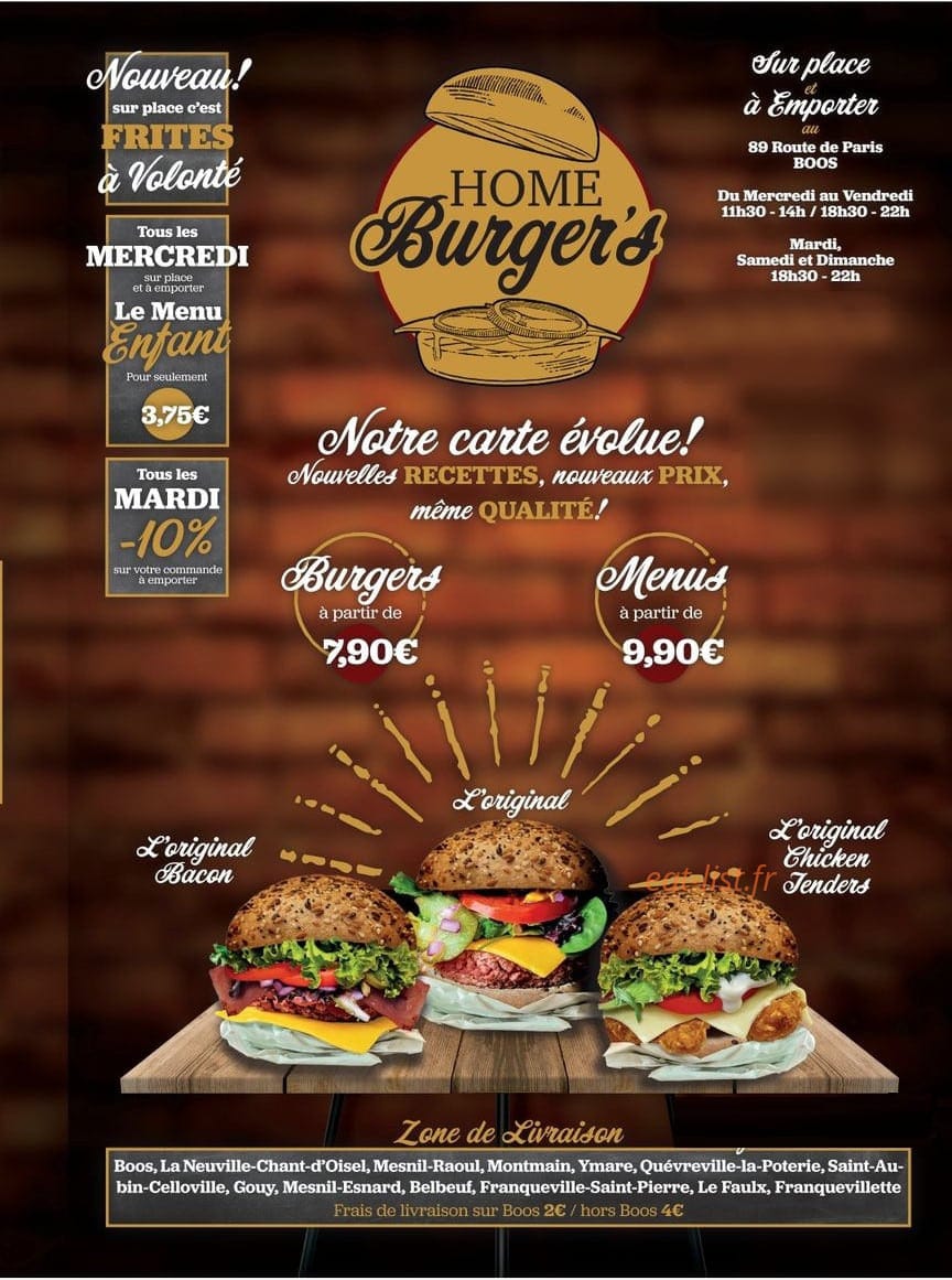 Home Burger's — carte page 1