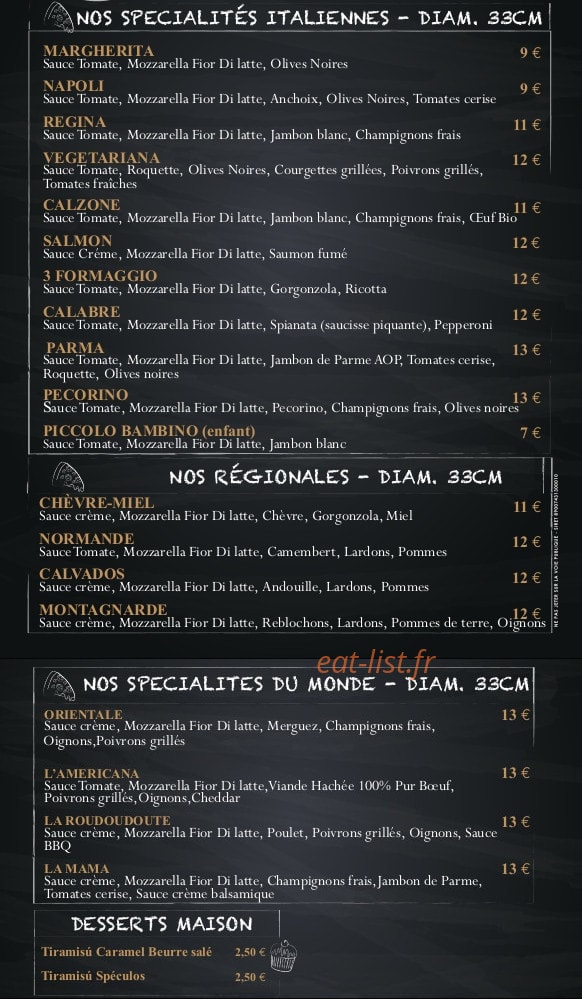 Le Grenier à Pizzas — carte page 1