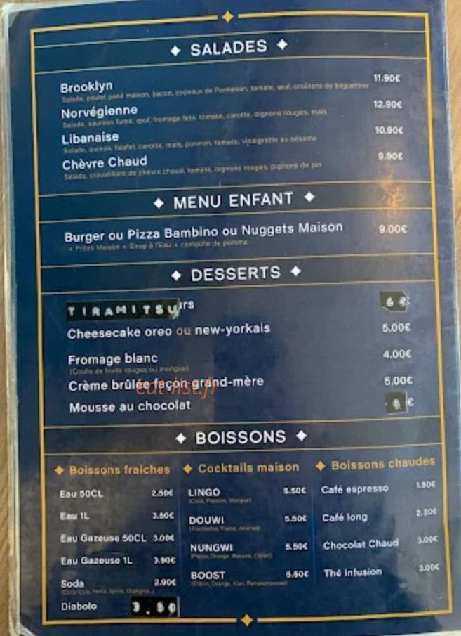 Carte et menu de La Cantine du Château à Grand Couronne — Salades, menu enfant...