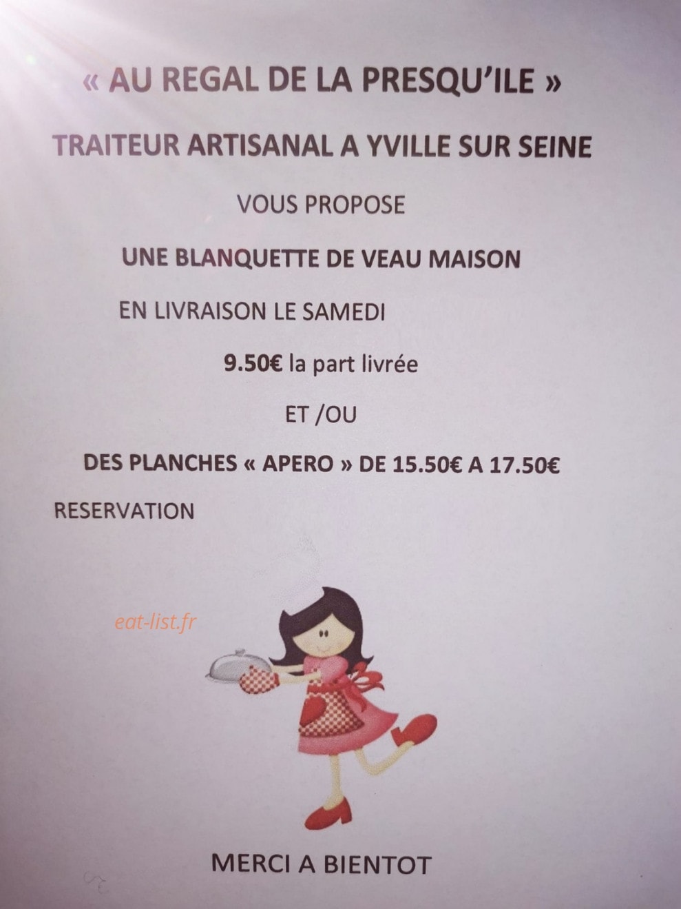 Carte et menu de Au régal de la presqu'ile à Yville sur Seine — Un exemple de suggestion du chef