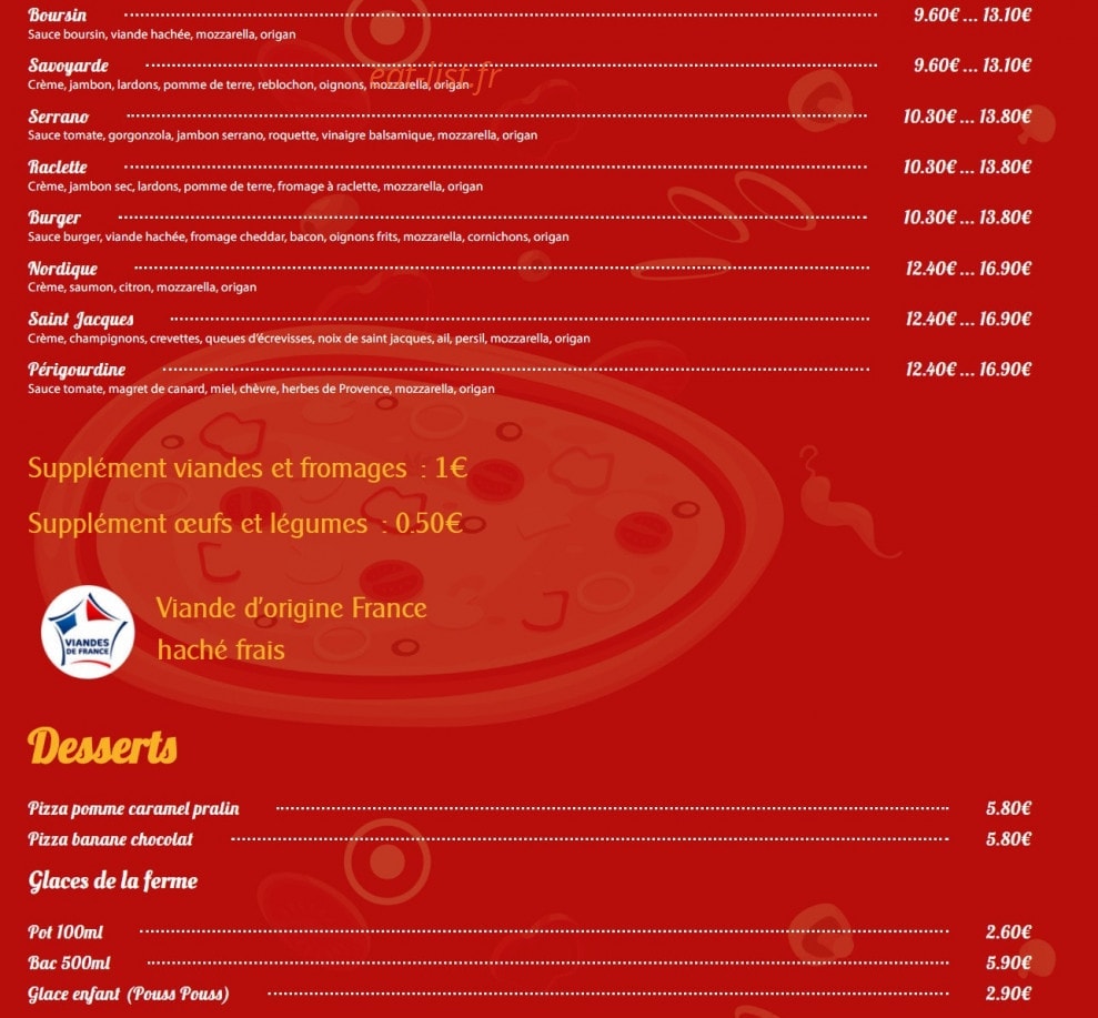 Ophélie Pizza — carte page 2