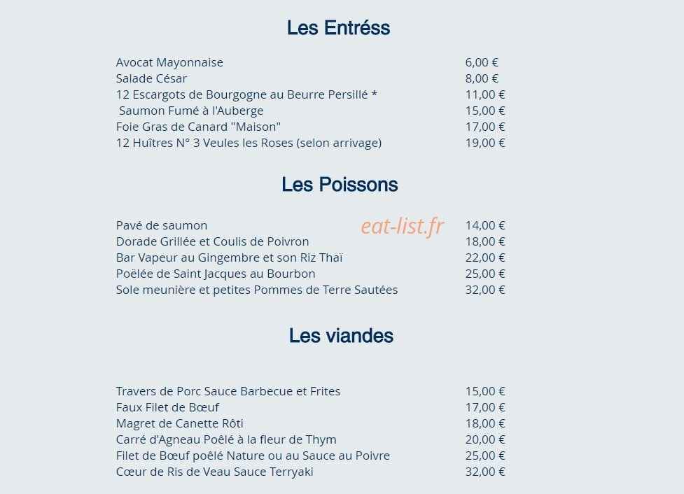 Auberge de La Durdent — carte page 1