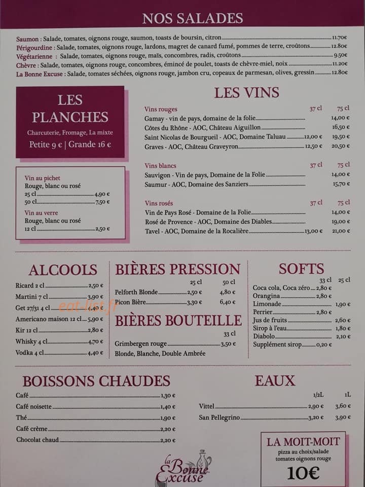 La Bonne Excuse — carte page 2