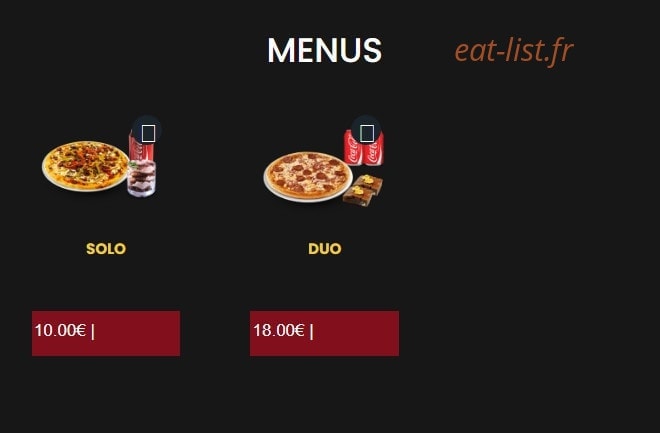 Pizza King — carte page 1