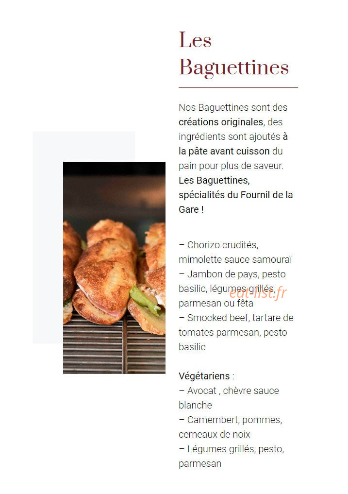 Carte et menu de Au Fournil de la Gare à Le Havre — Les baguettines