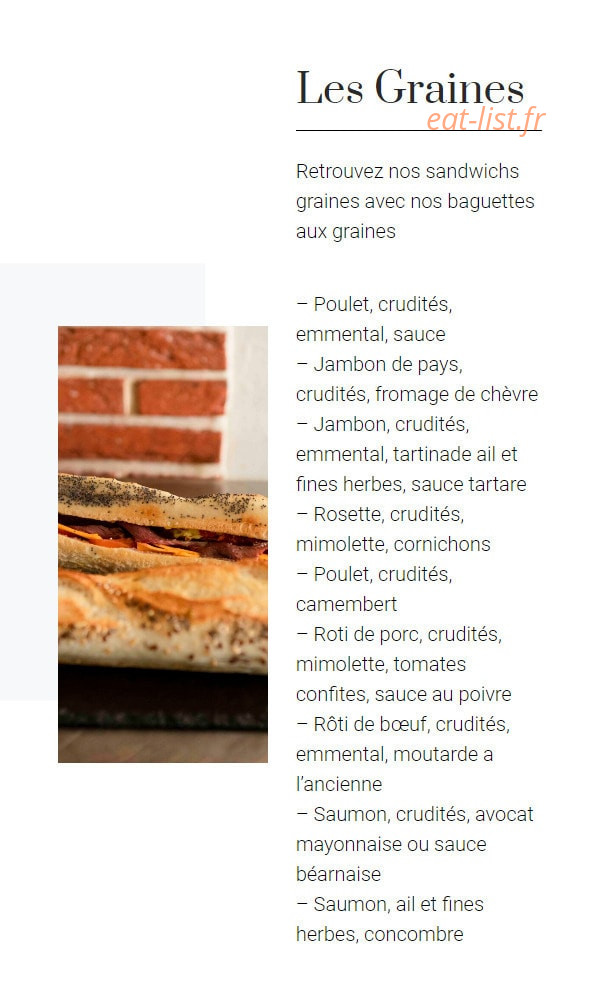 Carte et menu de Au Fournil de la Gare à Le Havre — Les graines