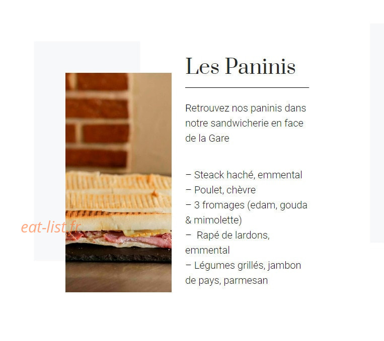 Carte et menu de Au Fournil de la Gare à Le Havre — Les paninis