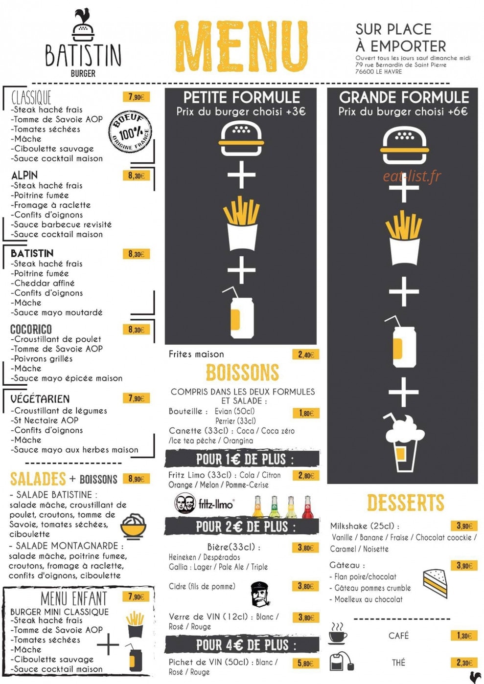Batistin Burger — carte page 1