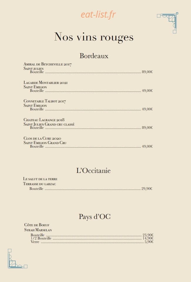 Beef and Wine — carte page 8