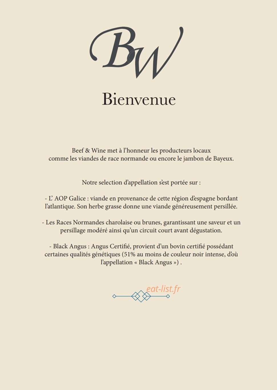 Beef and Wine — carte page 12