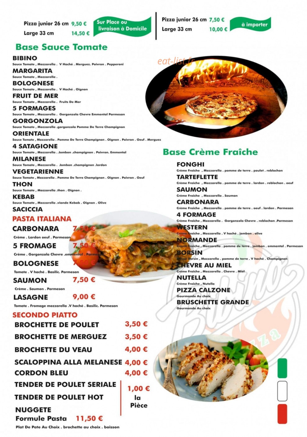 Bibino pizza — carte page 1
