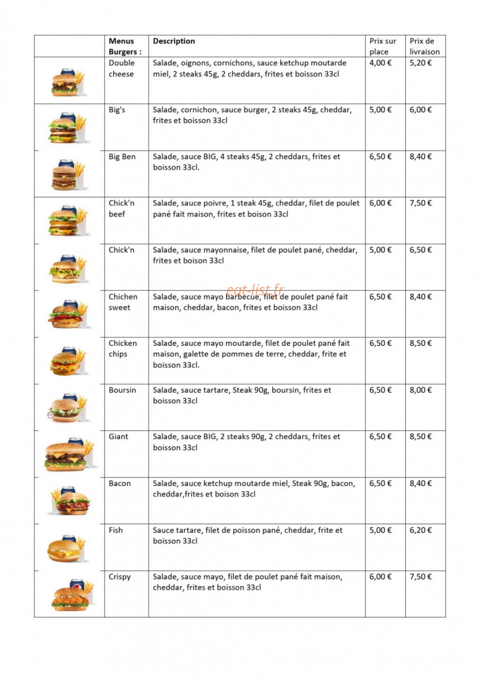 Big Moh's — carte page 1
