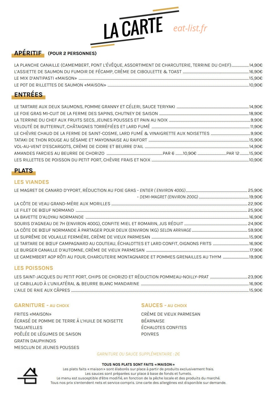 Bistrot Canaille — carte page 1