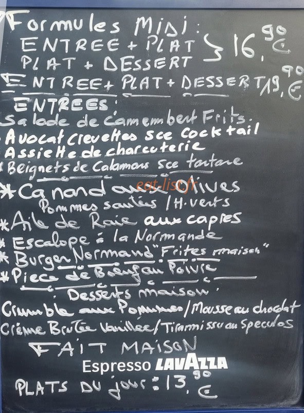 Bistrot Normand — carte page 1