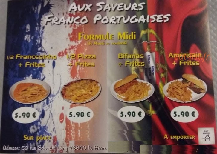 Carte et menu de Casa franco portugaise à Le Havre — Exemple de menu