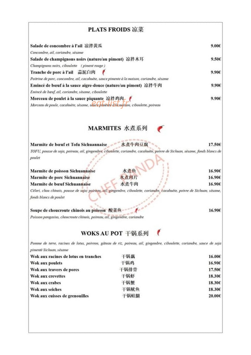 Chef Panda — carte page 2