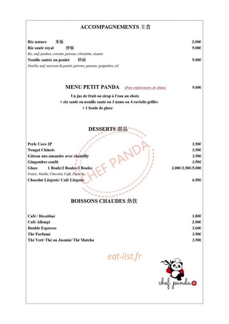Chef Panda — carte page 3