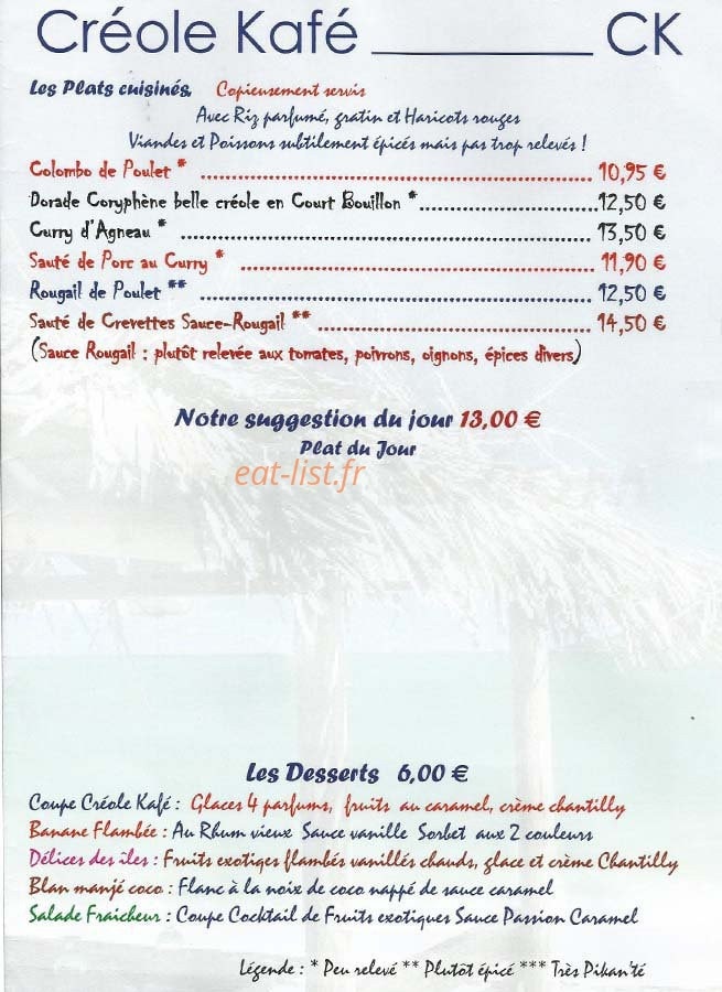 Créole Kafé — carte page 3