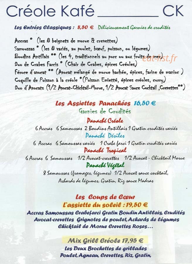 Créole Kafé — carte page 2
