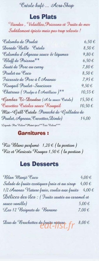 Créole Kafé — carte page 8