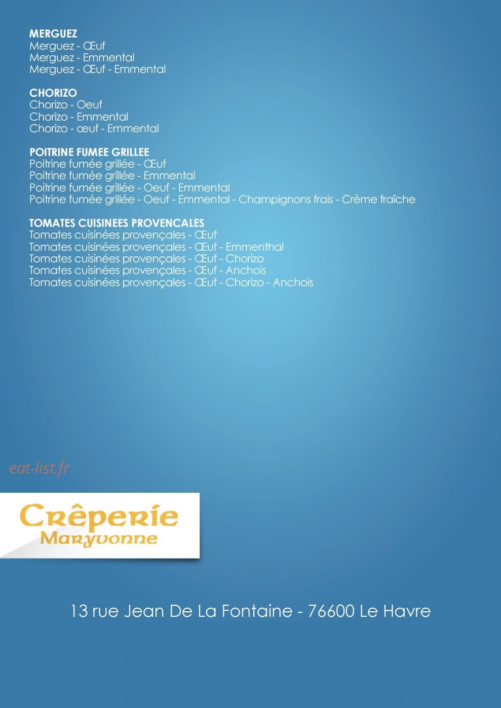 Crêperie Maryvonne — carte page 2