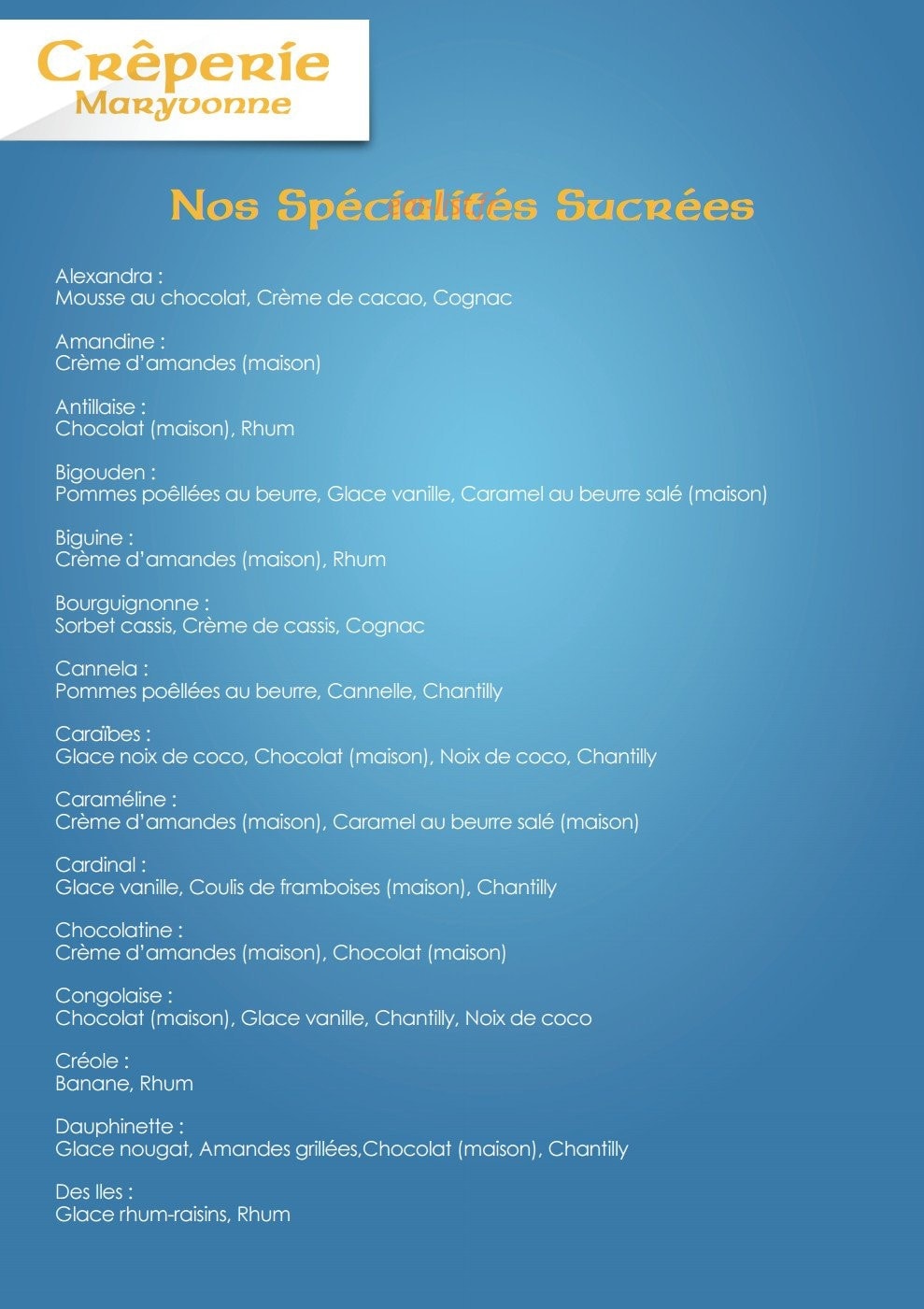 Crêperie Maryvonne — carte page 7