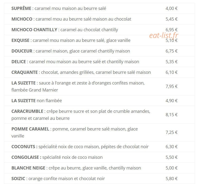 Crêperie Soizic — carte page 2