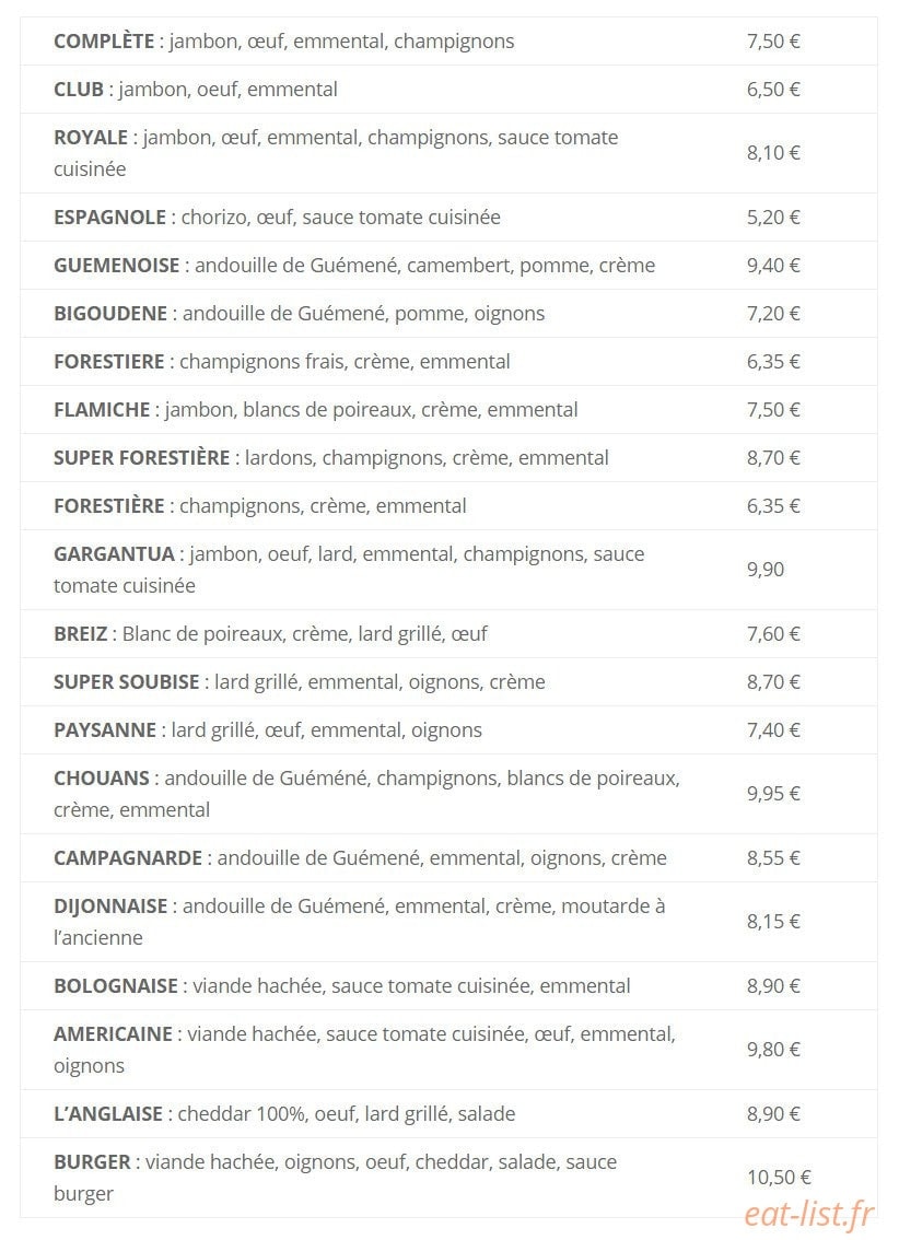 Crêperie Soizic — carte page 1