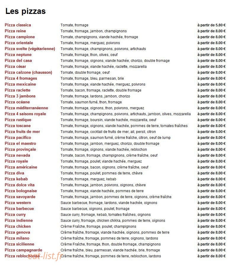 El maestro pizza — carte page 1