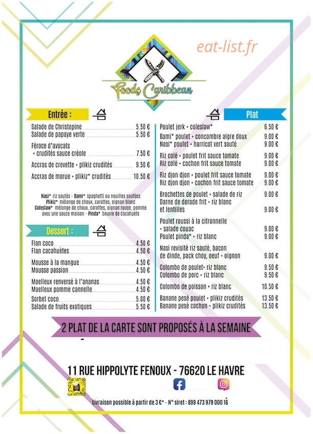 Foods Caribbean — carte page 1