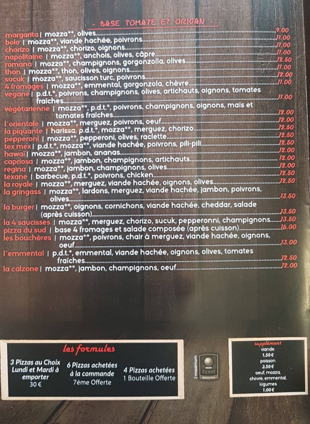 La Cabane à Pizza — carte page 2