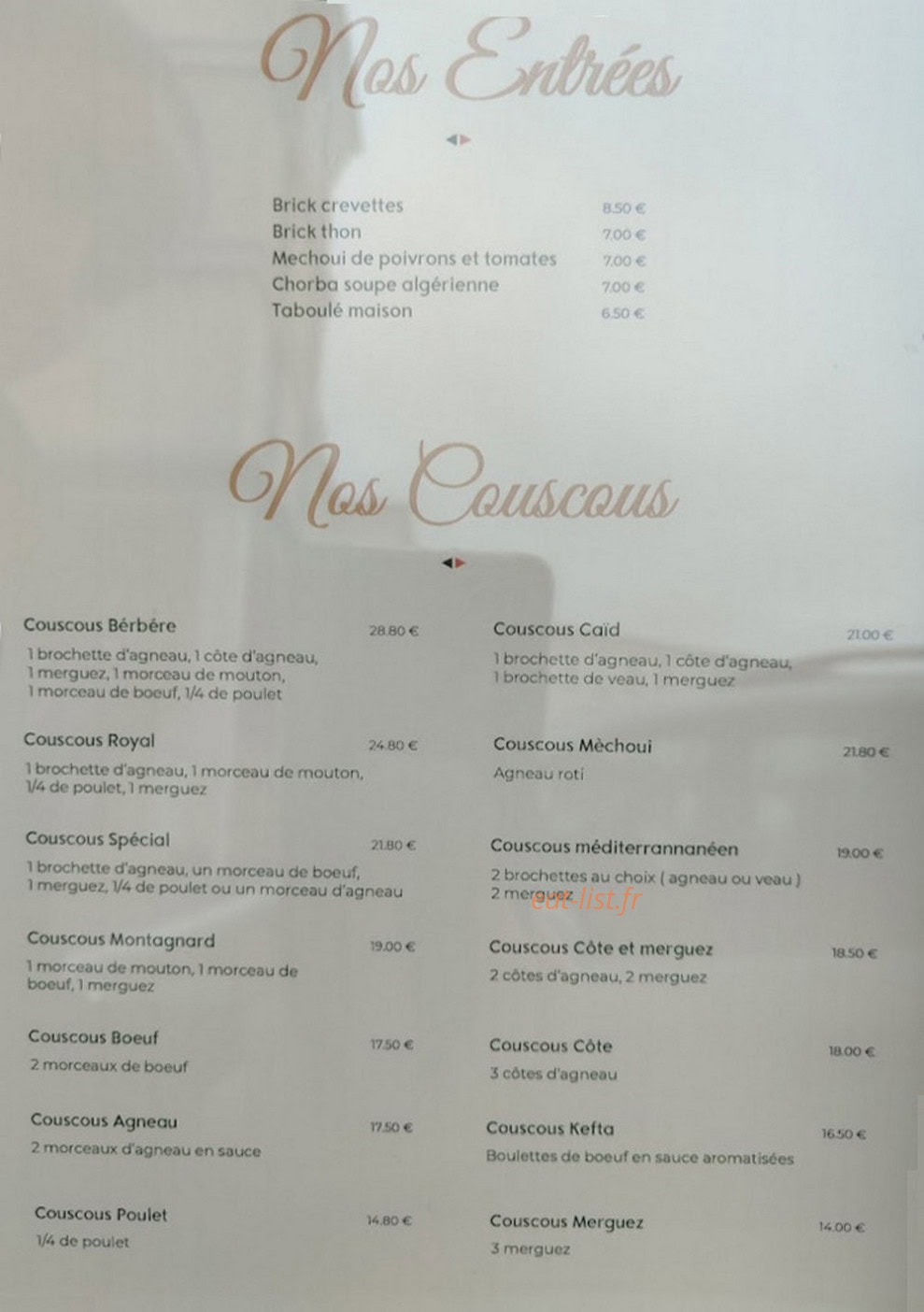 La Couscoussière — carte page 2