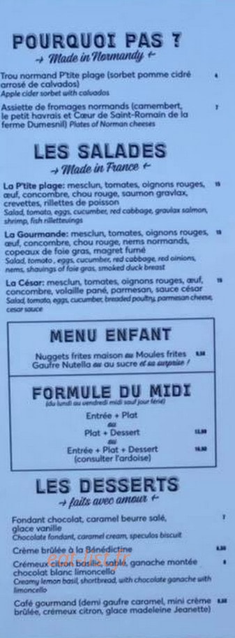 La p'tite plage — carte page 2