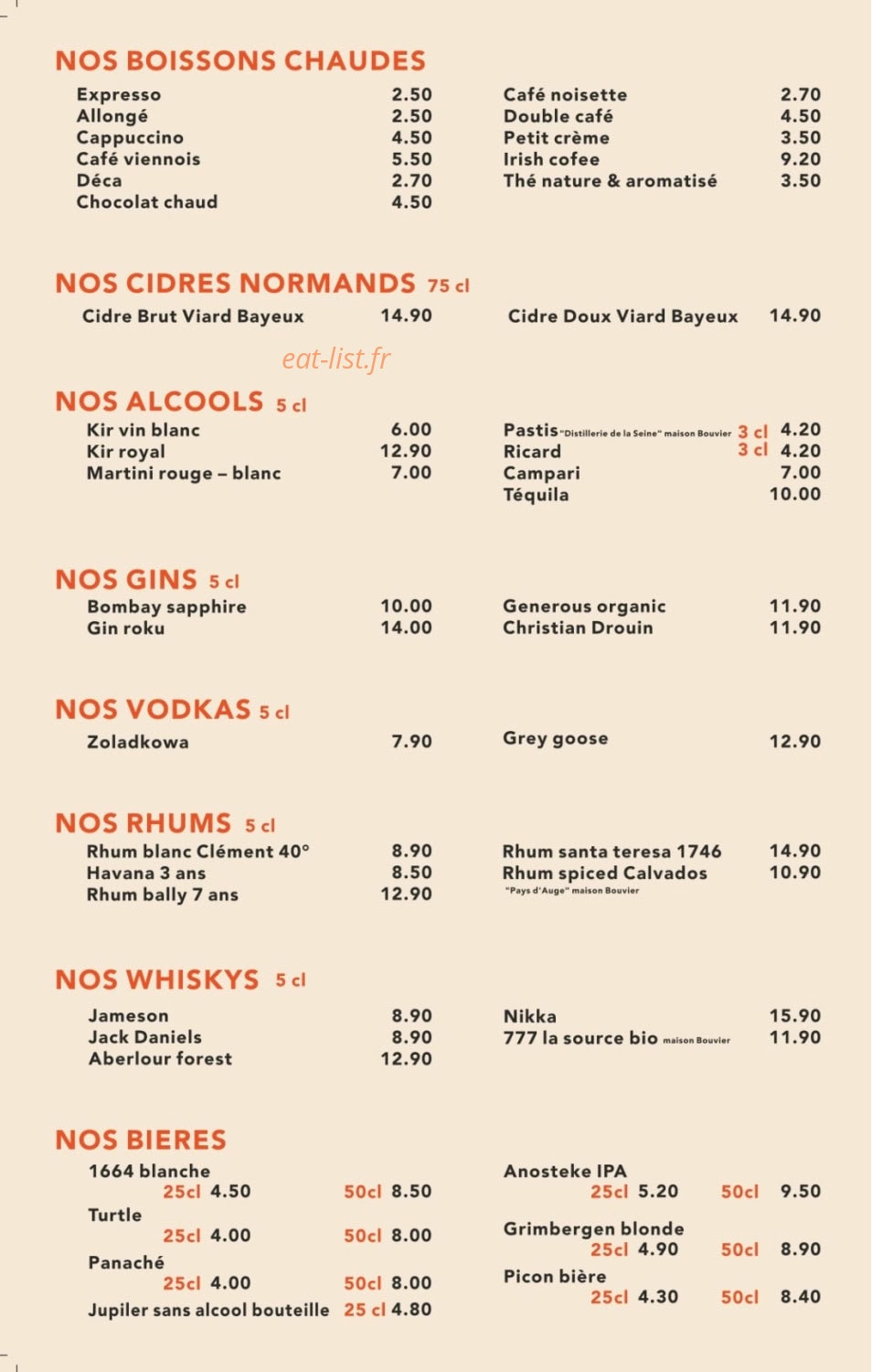 Carte et menu de Le bistrot de la plage à Le Havre — Les boissons, whisky...
