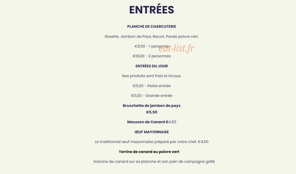 Le Bistrot Saint Nicolas — carte page 2