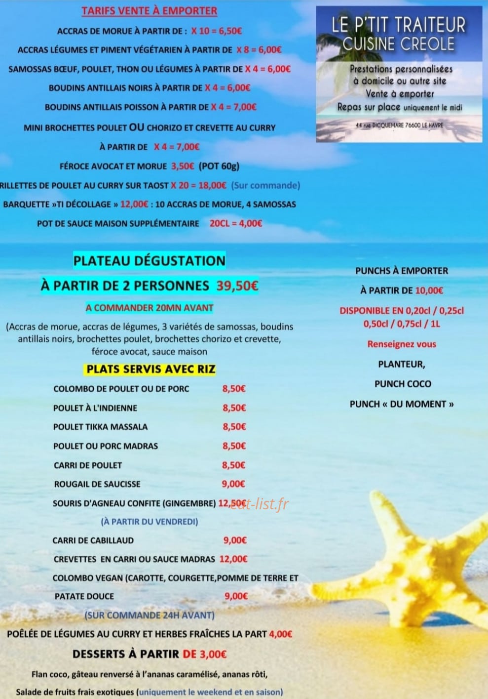 Le P’Tit Traiteur — carte page 1