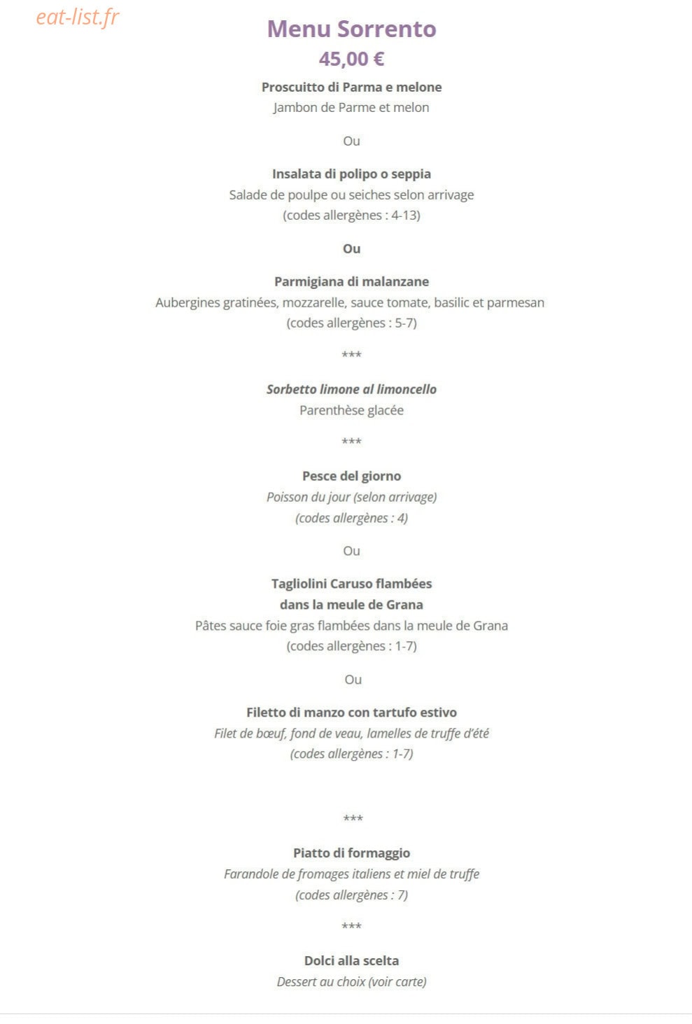 Le Sorrento — carte page 16