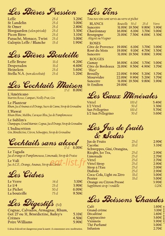 Le sublim's — carte page 4