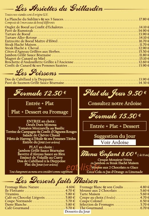 Le sublim's — carte page 3