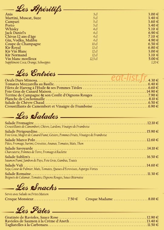 Le sublim's — carte page 2
