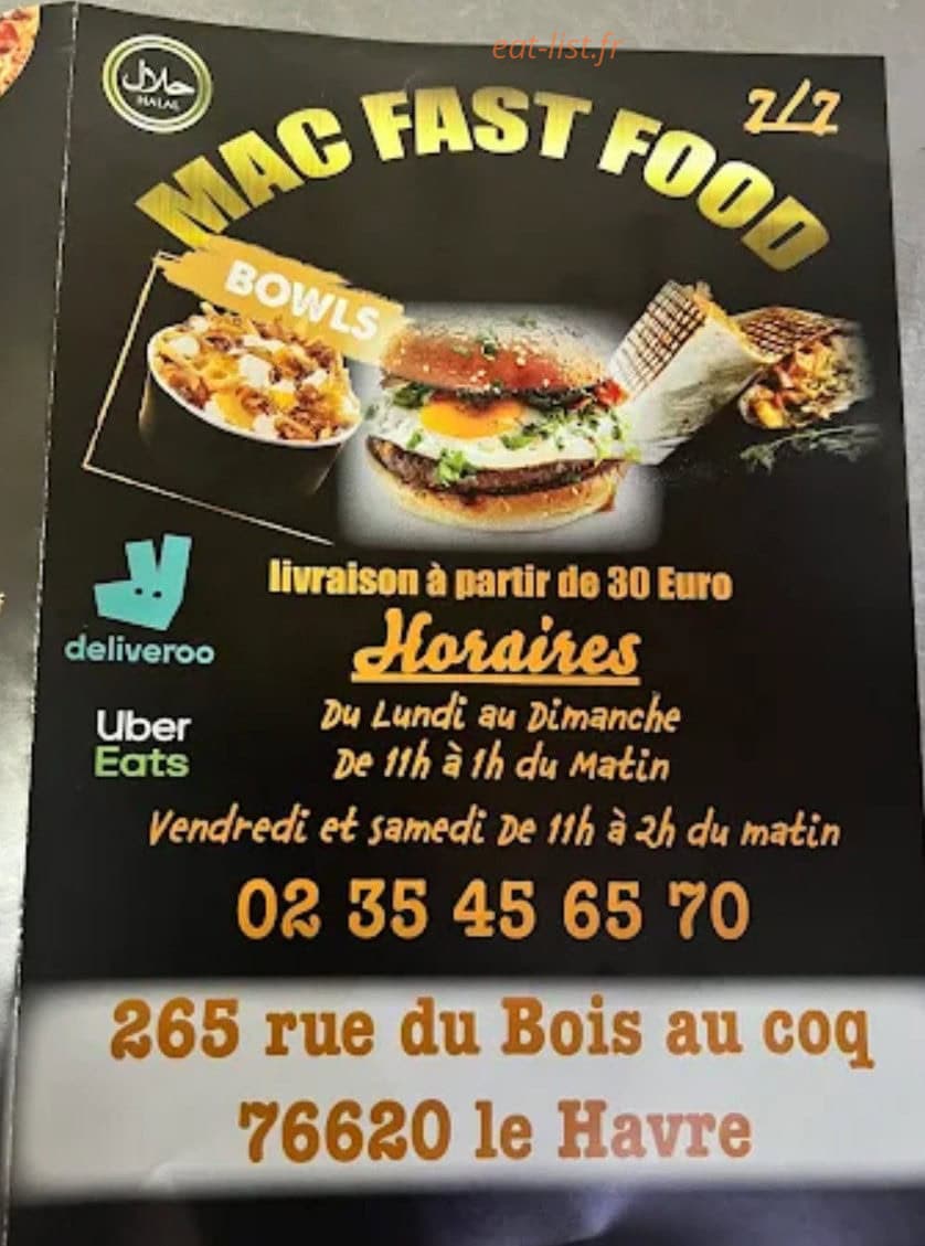 Mac fast food — carte page 1