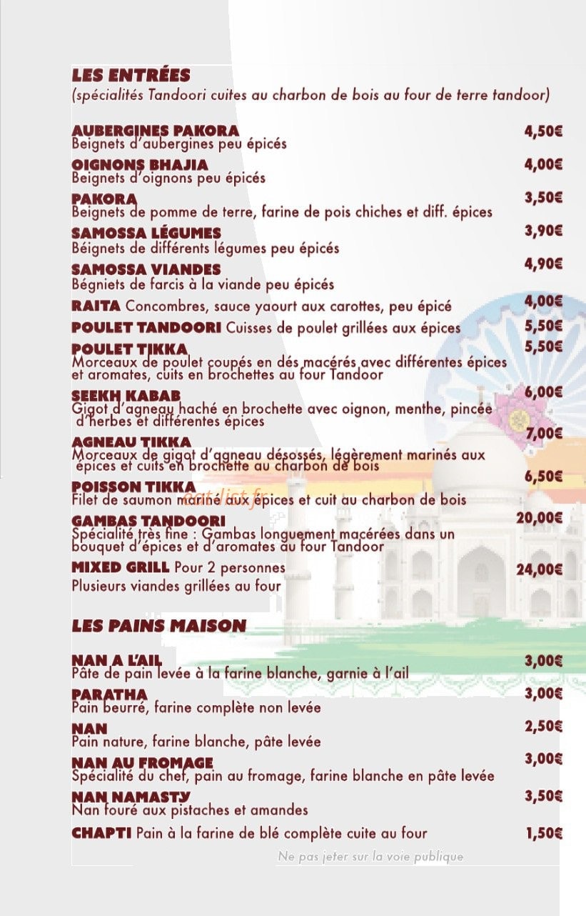 Namasty India — carte page 2