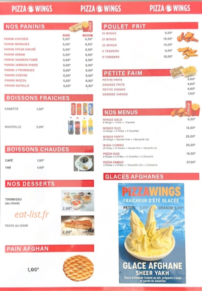 Pizza wings — carte page 1